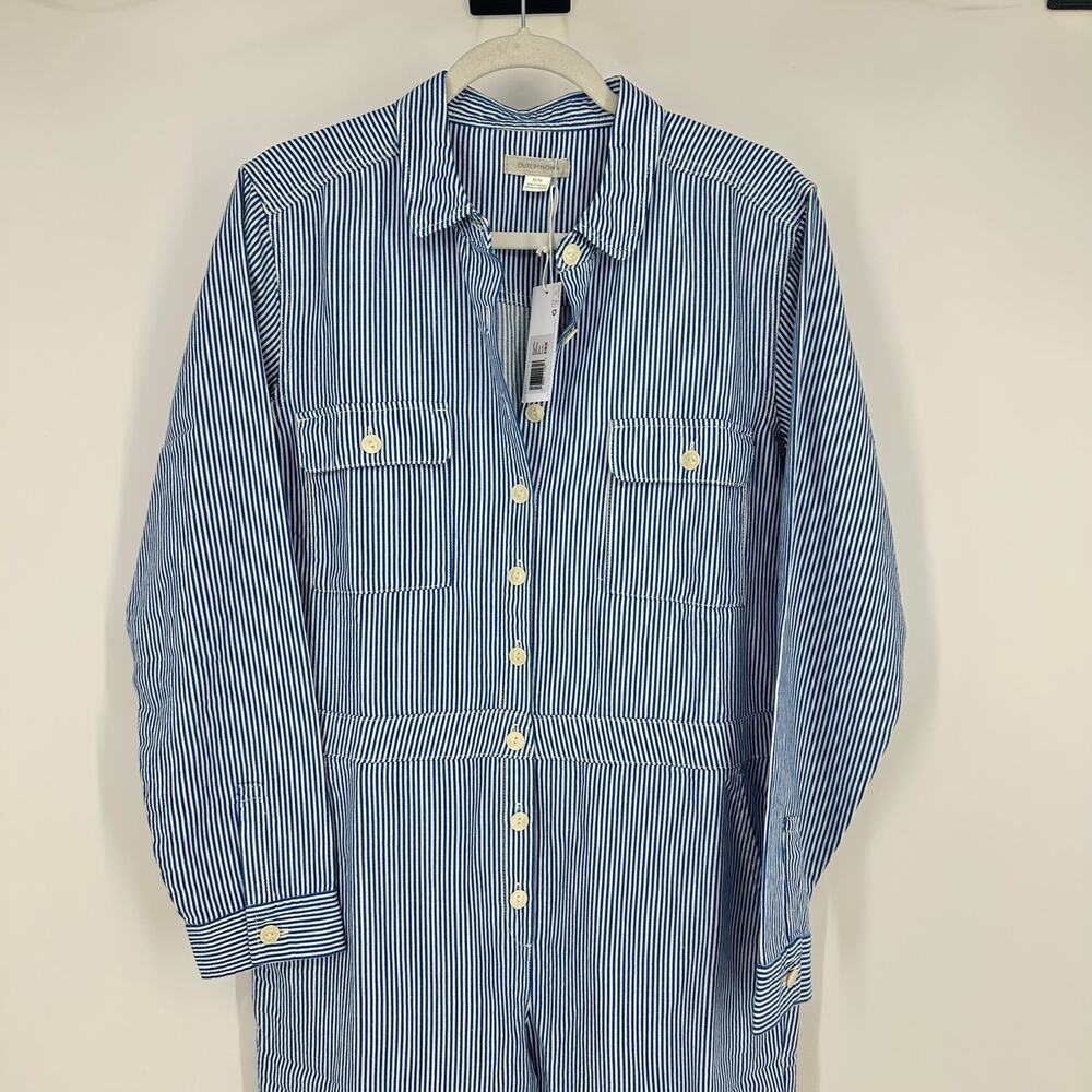 Outerknown Womens Overall Jumpsuit Size M Blue Stripe Linen Coastal Minimalist - Picture 8 of 16